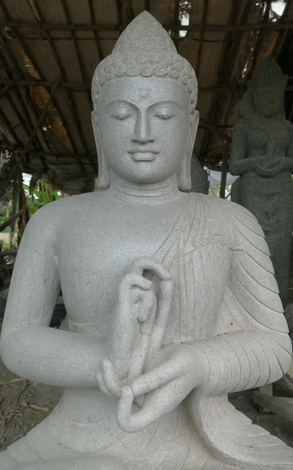  Product image 3 of the product “Seated Buddha made of Riverstone in Dharmachakra gesture of wheel of the teaching of the Dharma, H.135 cm. ”
